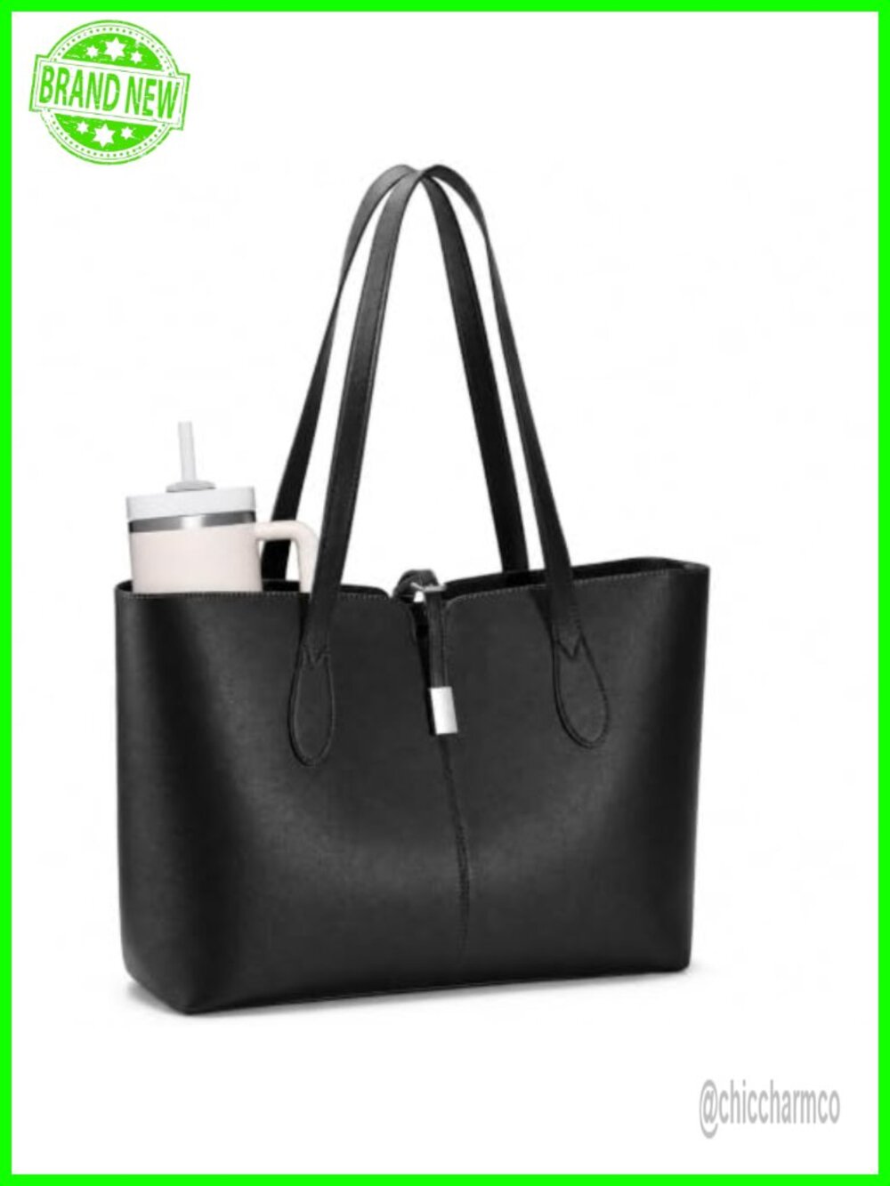 Vegan Leather Laptop Tote Bag 15.6" Work Handbag Removable Sleeve